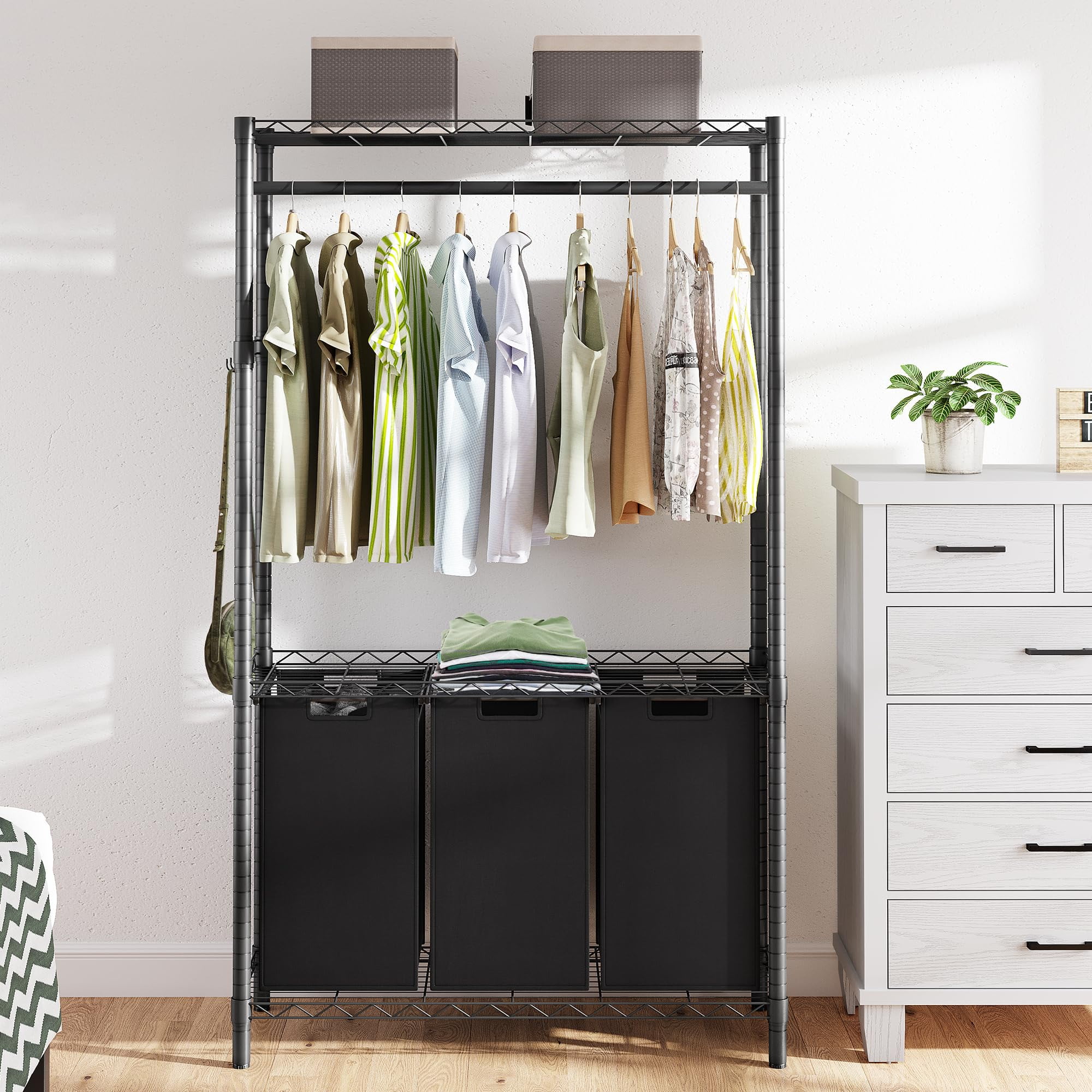 Laundry Sorter 2/3 Section Laundry Hamper Sorter with Garment Rack ...