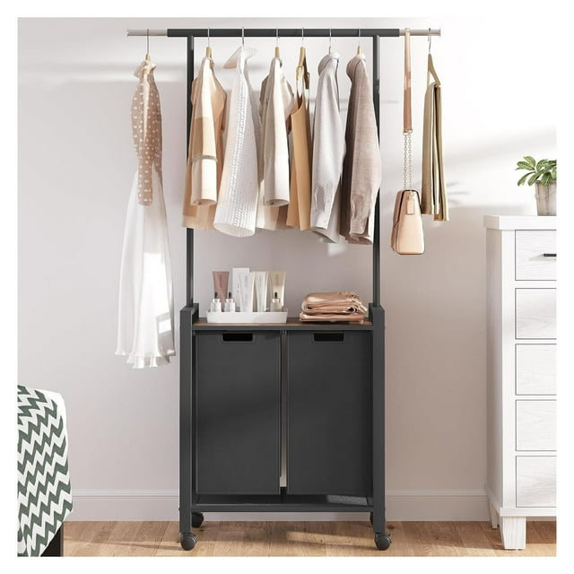 Laundry Sorter 2 Section Laundry Basket Organizer With Hanging Bar