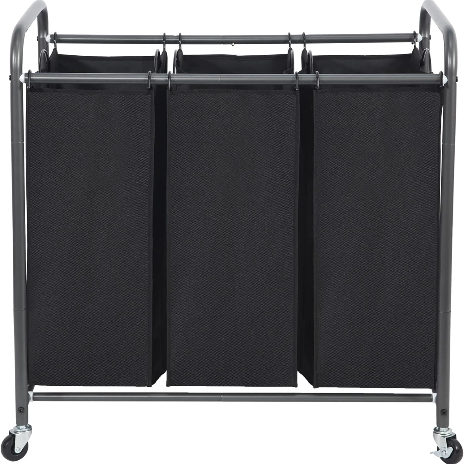 Laundry Sorter 3 Section, 3 Bag Laundry Hamper, Rolling Laundry Cart, Laundry Basket with Heavy Duty Lockable Wheels and Removable Bag for Clothes Storage, Black