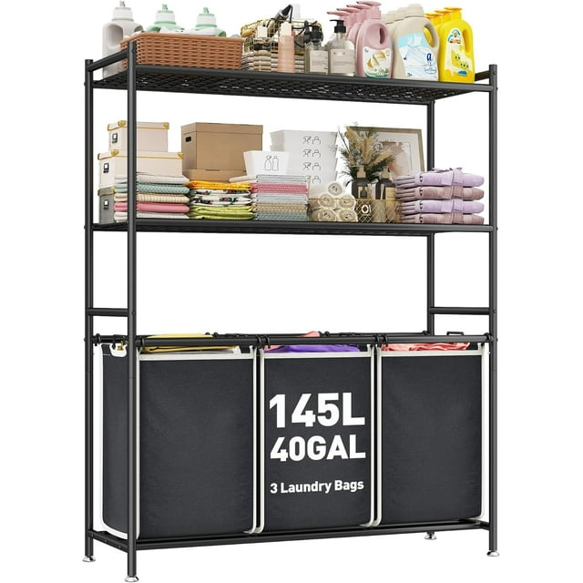 Laundry Sorter 3 Section Laundry Hamper Sorter with Adjustable Storage