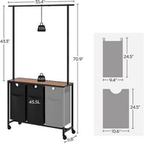 Laundry Sorter 3 Section with Hanging , Rolling Laundry Basket Organizer Rustic Brown