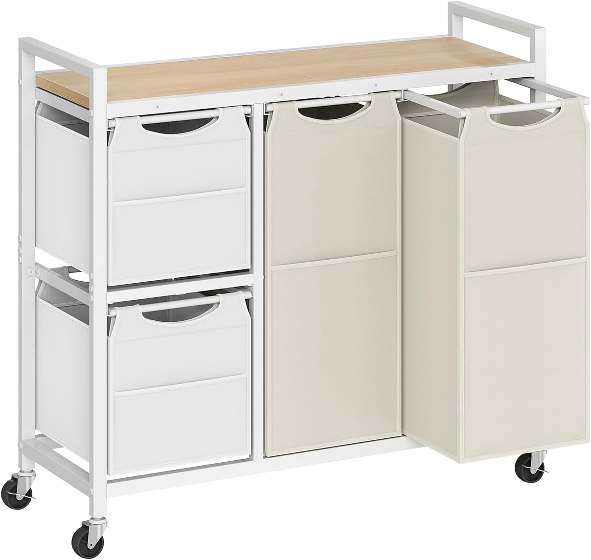 Laundry Sorter with 4 Section, 39 Gal. (147 L) Laundry Hamper with Wheels, Rolling Laundry Basket with Shelves, Pull-Out Detachable Bags, Side Pockets