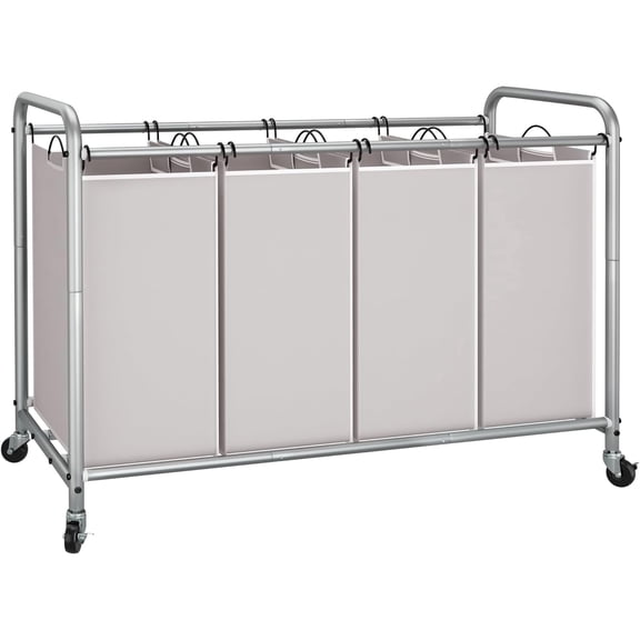 Laundry Sorter 4 Section, 47.5 Gal (180 L) Laundry Hamper with Wheels, Clothes Divider Basket Sorter, Clothes Separator Hamper Cart with Wheels and Removable Bags, Gray