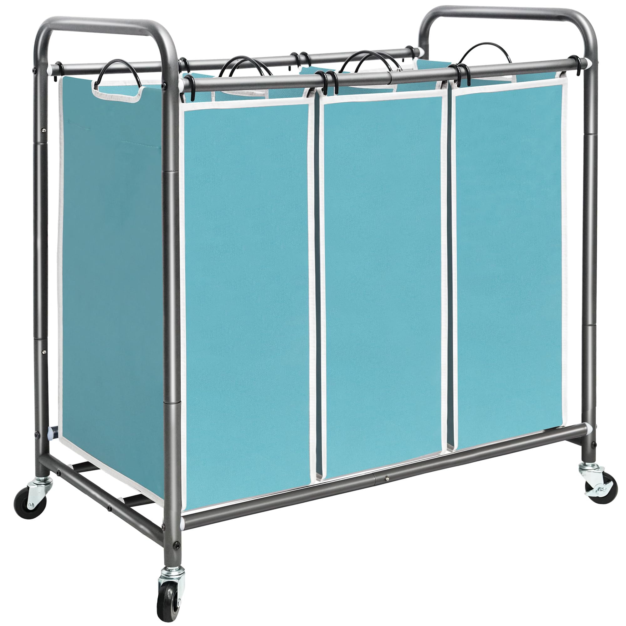 Laundry Sorter 4 Section, 47.8 Gal (181 L) Laundry Hamper with Wheels, Clothes Divider Basket Sorter, Clothes Separator Hamper Cart with Wheels and Removable Bags, Black
