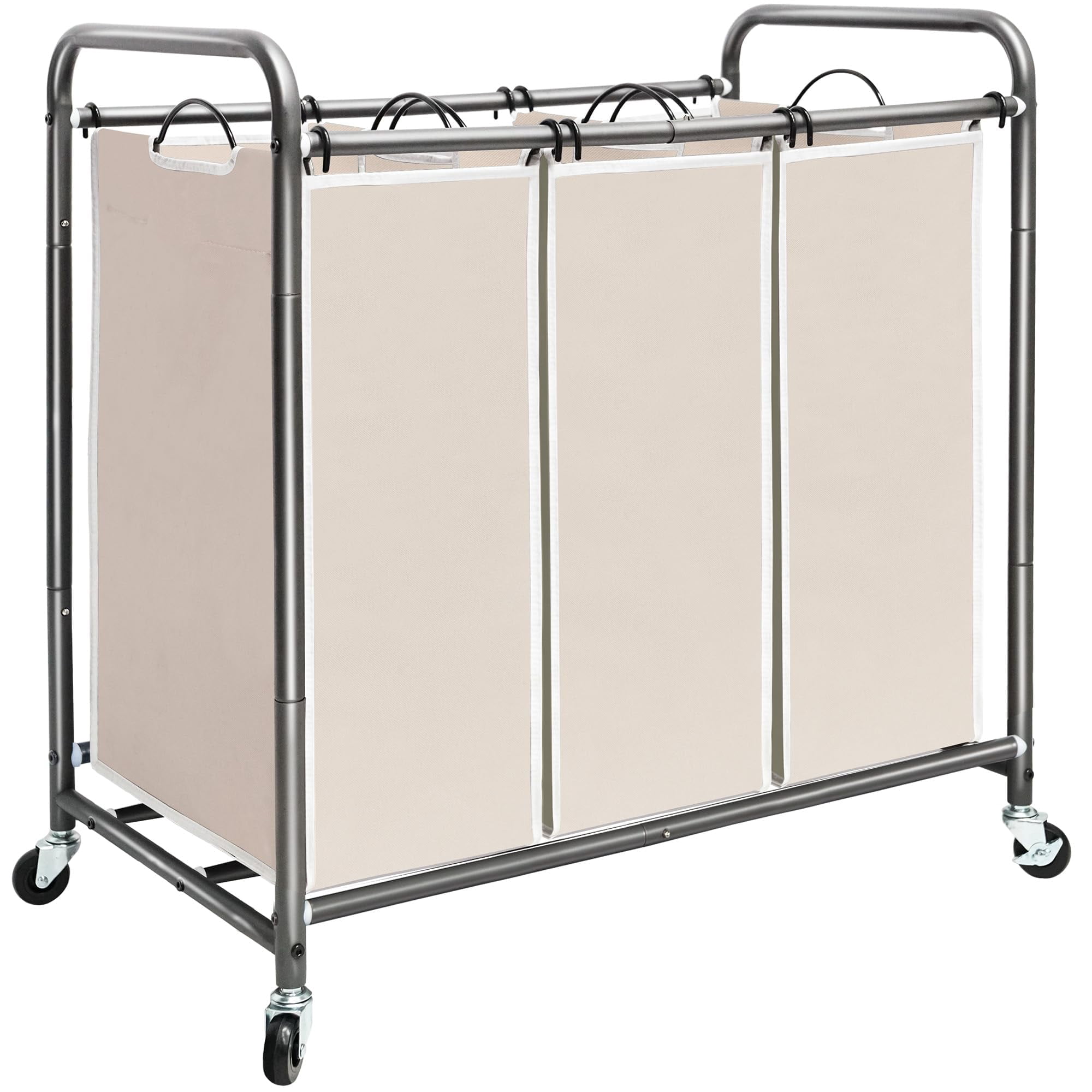 Laundry Sorter 4 Section, 47.8 Gal (181 L) Laundry Hamper with Wheels, Clothes Divider Basket Sorter, Clothes Separator Hamper Cart with Wheels and Removable Bags, Black
