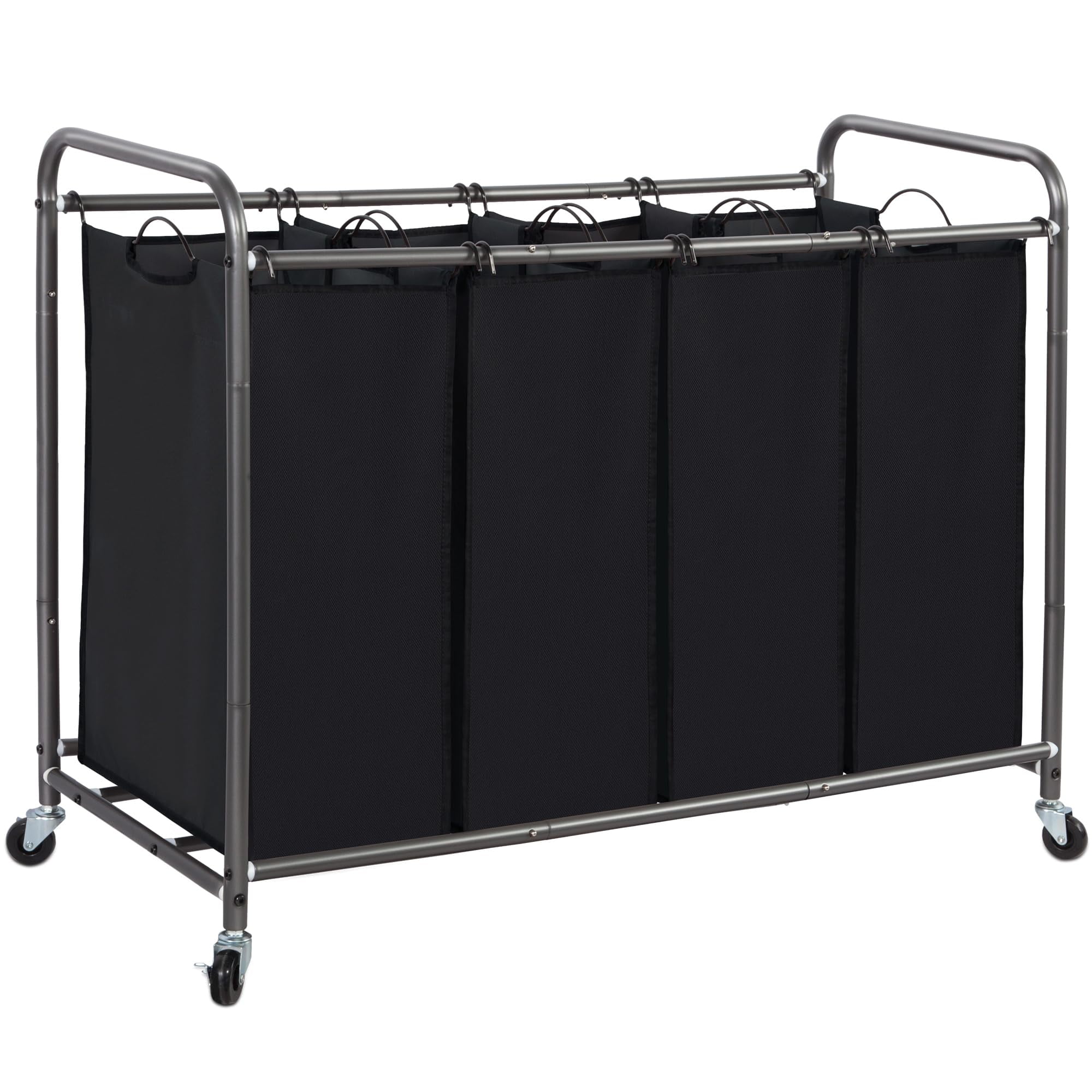 Laundry Sorter 4 Section, 47.8 Gal (181 L) Laundry Hamper with Wheels, Clothes Divider Basket Sorter, Clothes Separator Hamper Cart with Wheels and Removable Bags, Black