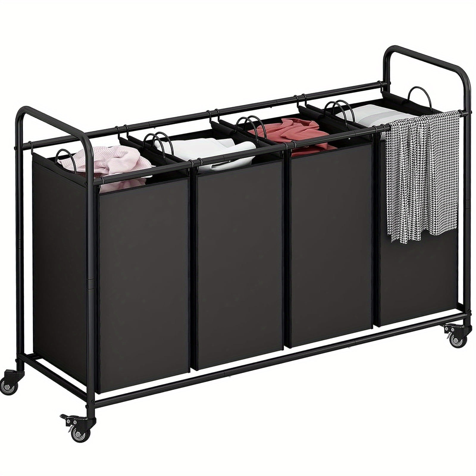 [Heavy Duty Laundry Sorter] 4-Bag Heavy Duty Laundry Basket Sorter - Rolling Lockable Wheels and Removable Bags Laundry Hamper Cart