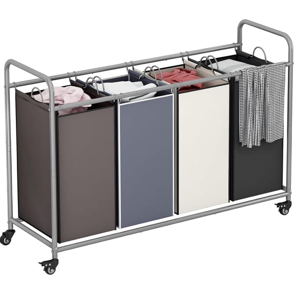 Laundry Sorter 4 Section Hamper Sorter with Heavy Duty Lockable Rolling Wheels Removable Bags Basket Separator for Dirty Clothes Storage