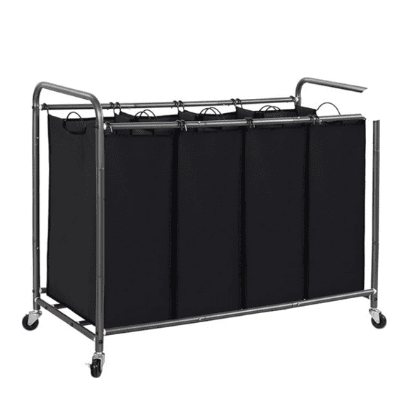 Laundry Sorter 4 Section, Laundry Hamper with Wheels, Laundry Basket Sorter, Laundry Separator Hamper, Laundry Divider Hamper, 4 Bag Laundry Hamper with Wheels and Removable Bags, Black