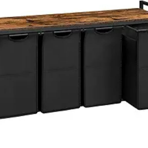 Laundry Sorter 4 Sections, Laundry Hamper with Wheels, 4 × 10.5 Gal (40 L), Rolling Laundry Basket, Pull-Out and Removable Oxford Fabric Bags, Rustic Brown and Black