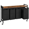 thumbnail image 1 of Laundry Sorter 4 Sections, Laundry Hamper with Wheels, 4 × 10.5 Gal (40 L), Rolling Laundry Basket, Pull-Out and Removable Oxford Fabric Bags, Rustic Brown and Black, 1 of 9