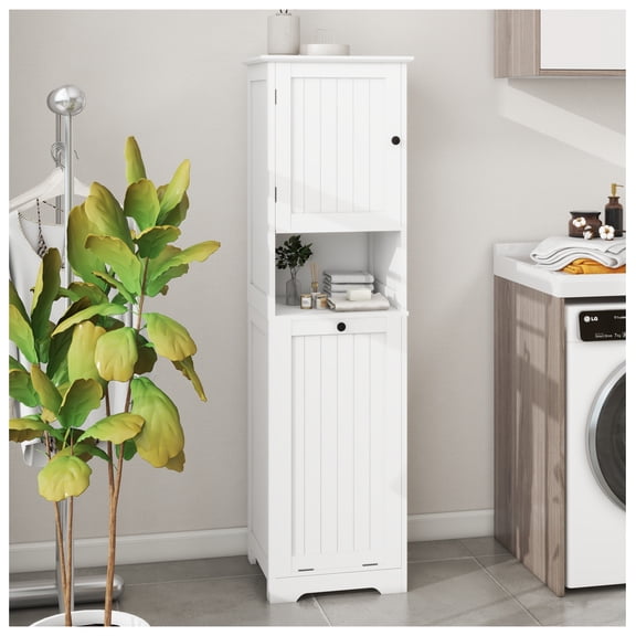 Laundry Sorter Cabinet, White - One Compartment Tilt-Out Hamper, MDF Laundry Storage