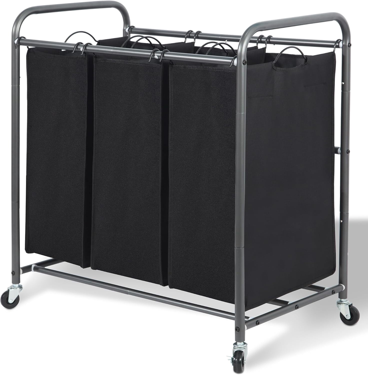 LUXURY STYLE 3- Sections Laundry Sorter, Roling Cart, Modern Golden Laundry Hamper, 3-Bags Organizer Hamper With Wheels, Laundry Basket, XL Hamper For