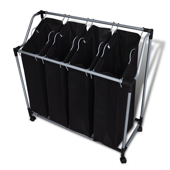 Black and Silver Triple Laundry Sorter with Wheels and Mesh Bags