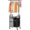 thumbnail image 1 of Laundry Sorter with Hanging Bar, 2 Section Laundry Hamper with Lockable Wheels and Removable Bag, Black & Gray, 1 of 8