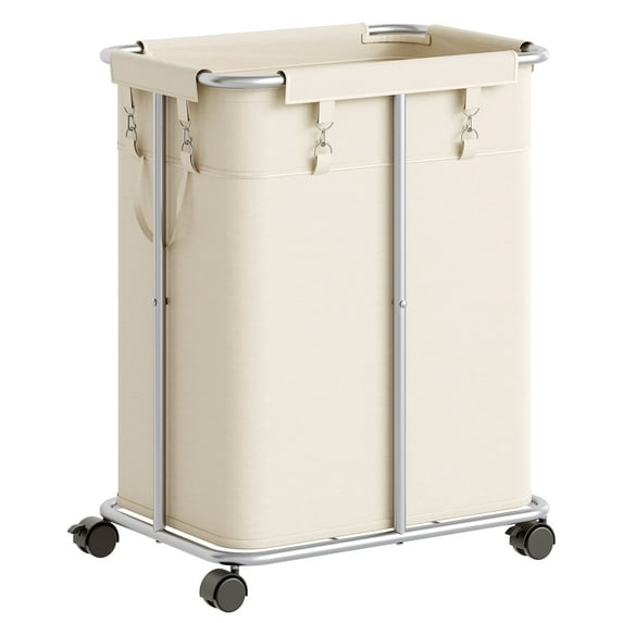 HOOBRO Laundry Sorter with Removable Oxford Fabric Bag, Laundry Room, Dorm Room, Bedroom, Beige and Silver SW05XY01