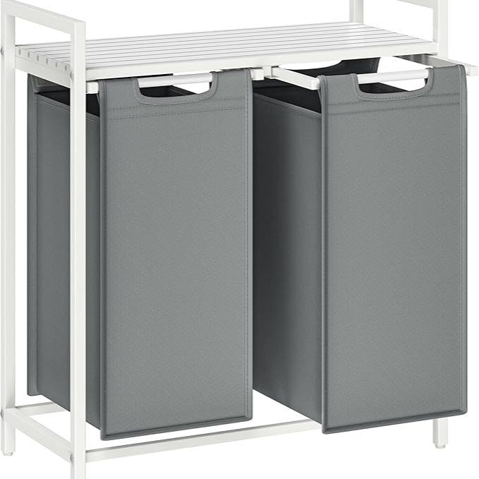 Laundry Sorter with Top Shelf and Pull-Out Bag, Compartment Modern ...