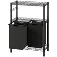 thumbnail image 1 of Laundry Sorters with 2 X 45L Laundry Bags & 2 Tier Adjustable Storage Shelf, Pull-Out and Removable Oxford Fabric Laundry Baskets, Black, 1 of 7