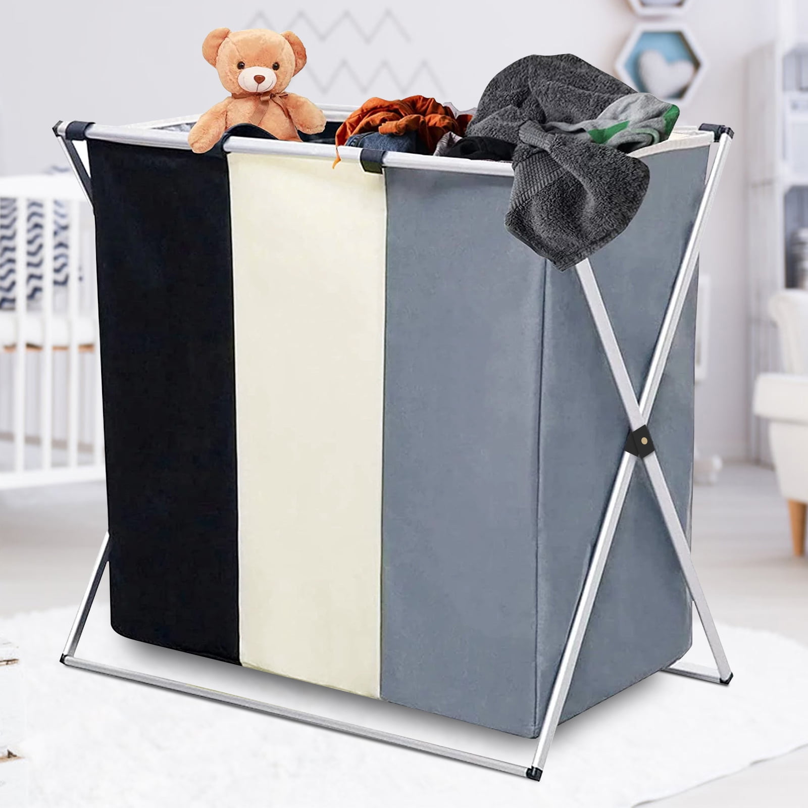 Laundry Hamper, Large Storage Basket Sorter 3 selling Section Bag