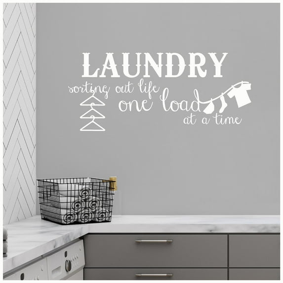 Laundry Sorting Out Life One Load at a Time Vinyl Lettering Wall Decal Sticker Laundry Room Decals Quotes - Size: 12.5"H x 30"L - Color:  White