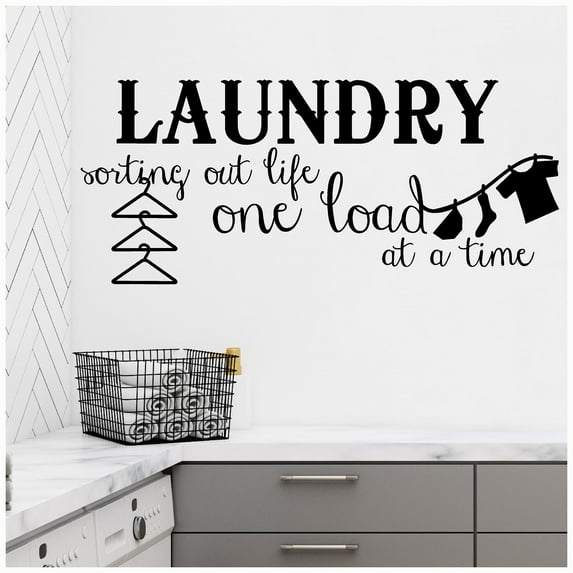 Laundry Sorting Out Life One Load at a Time Vinyl Lettering Wall Decal Sticker Laundry Room Decals Quotes - Size: 20.5"H x 48"L - Color: Black