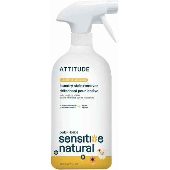 Laundry Stain Remover for Baby Clothes, Plant- and Mineral-Based Ingredients, Vegan and Cruelty-free Laundry Products for Sensitive Skin, Unscented, 27 Fl Oz