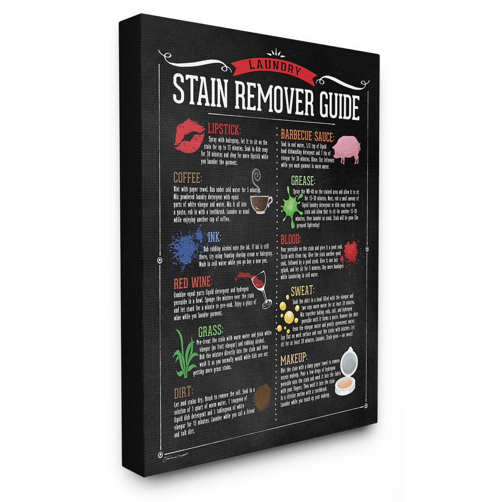 Laundry Stain Remover Guide Oversized Wall Plaque Art, 13 x 0.5 x 19