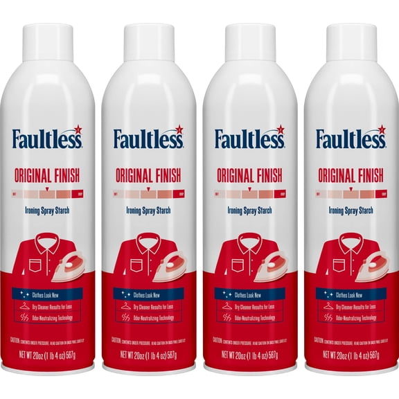 Laundry Starch Spray, Faultless Original Hold Ironing Enhancer Spray Starch for a Smooth Iron Glide on Clothes & Fabric (20oz 4 Pack) Even Spray, Easy Iron Glide, No Reside