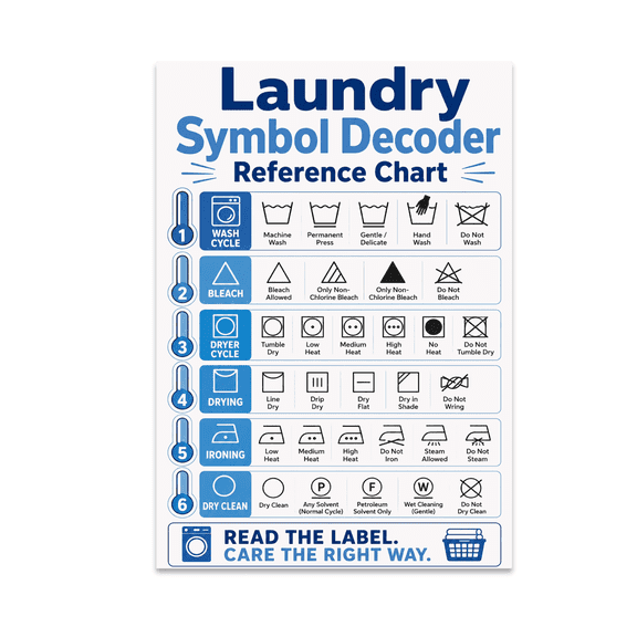 Laundry Symbol Decoder Reference Chart - Home Organizer - 13x19 Poster Print