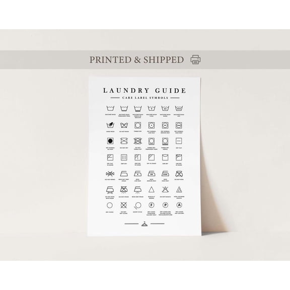 Laundry Symbol Poster, Clothing Care Symbol Guide, Unframed Paper Poster 8x10in
