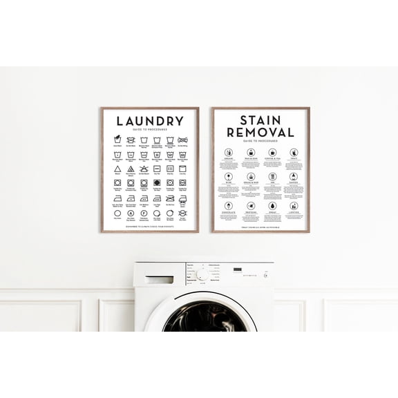 Laundry Symbols Guide Stain Removal Guide Wall Decor Laundry Wall Art Modern Farmhouse Print Print or Art Sign Set 2