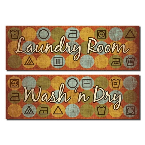 Laundry Symbols Panel I Vintage, Colorful Laundy Room Sign; Two 18X6 Poster Print
