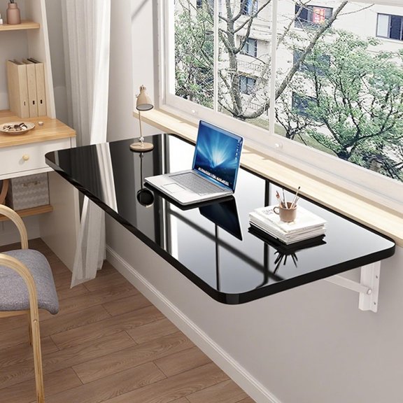 Laundry Table for Folding Clothes,Wall Mounted Folding Desk,Wall Table Fold Down,Floating Wall Desks for Small Spaces,Home Office Study Work Bench, Kitchen(Black 31.5×19.7inch