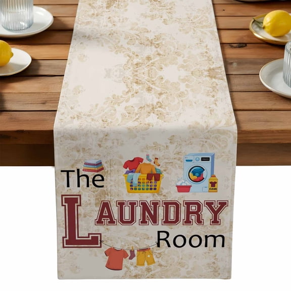Laundry Table Runner, The Laundry Room Kitchen Table Runners Dress Scarves for Table Decorations Party/Restaurant/Indoor Outdoor Use, 13x36in
