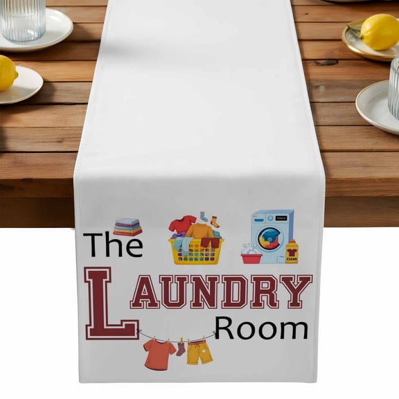 Laundry Table Runner, The Laundry Room Kitchen Table Runners Dress Scarves for Table Decorations Party/Restaurant/Indoor Outdoor Use, 13x36in