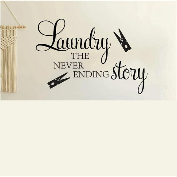 Laundry The Never Ending Story Wall Decal Laundry Clothespin Washroom Laundary Quote Vinyl Wall Sticker Laundary Room Decor 62x42cm
