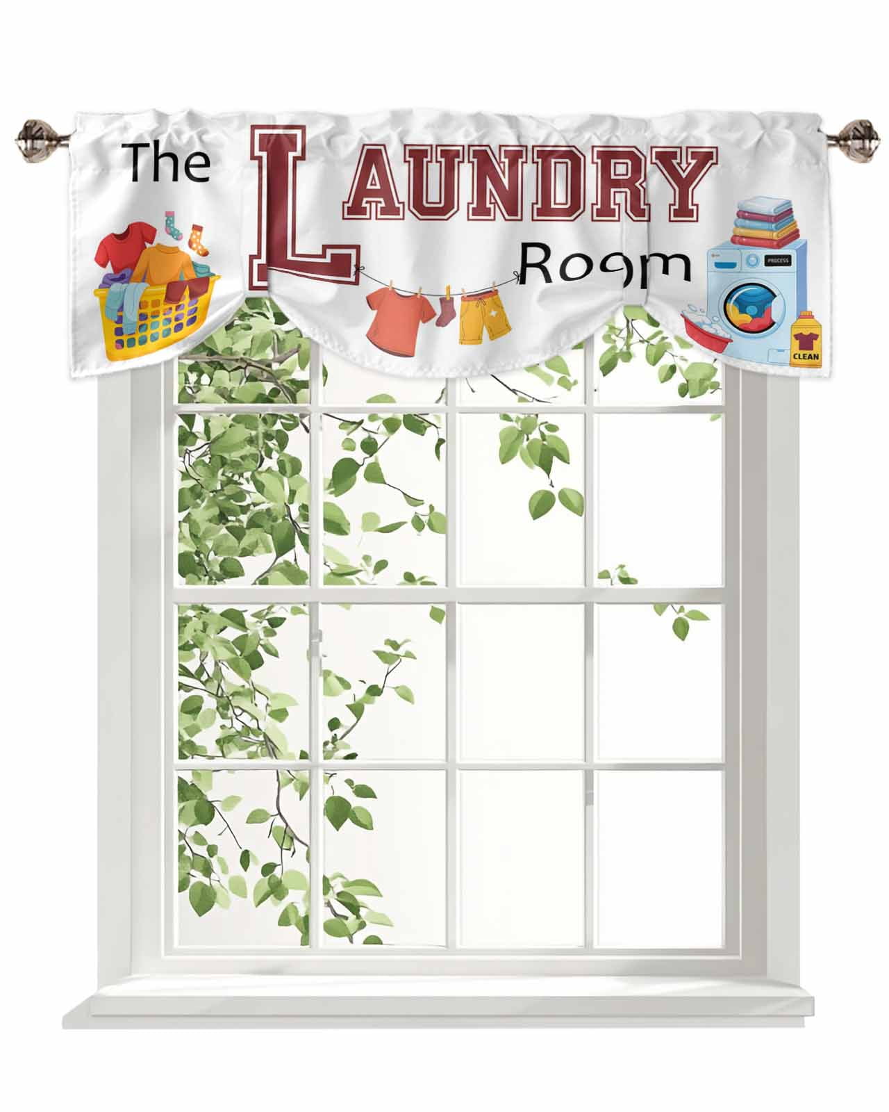 Laundry Tie Up Valances Curtain, Adjustable Kitchen The Laundry Room Valances for Windows Decor, Rod Pocket Short Curtains Set for Bedroom/Bathroom, 60"x18"
