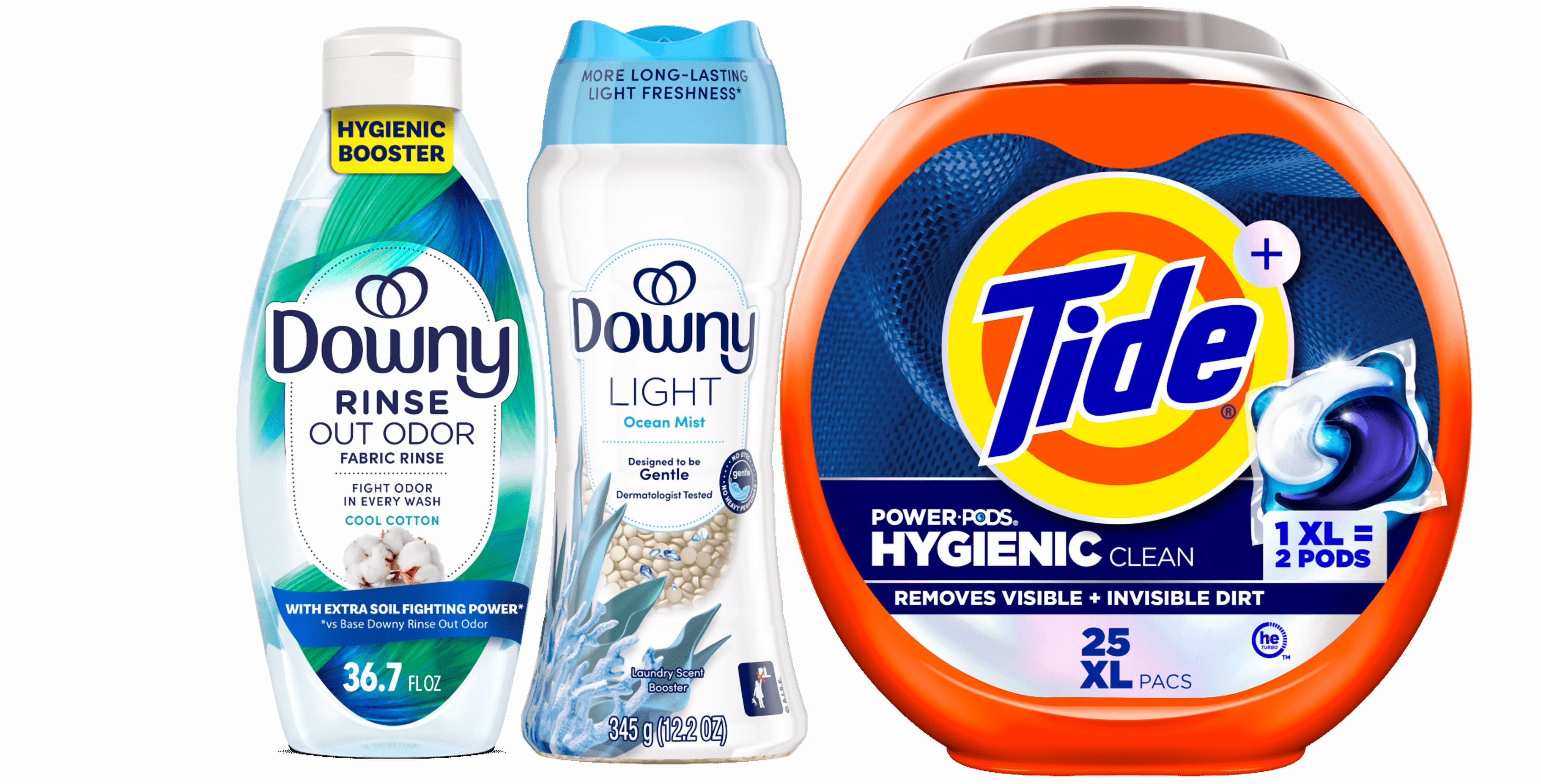 Laundry Ultimate Clean Bundle with Tide Oxi Boost Power PODs, Downy Laundry Beads, and Downy Rinse Out Odor Fabric Rinse