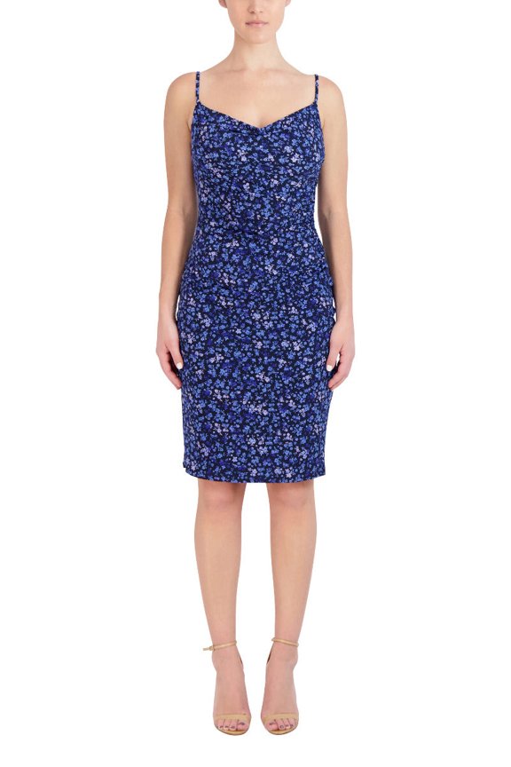 Laundry V-Neck Spaghetti Strap Ruched Side Zipper Back Floral Print ITY Dress-FLORAL / 16