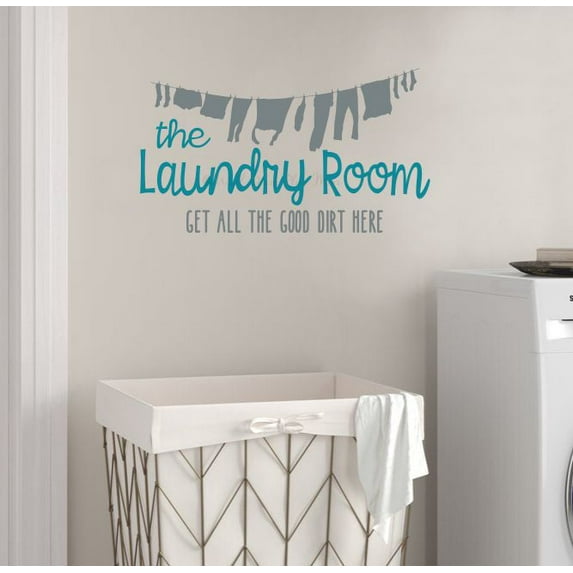Laundry Vinyl Art Decal Get Good Dirt Here - Wall Sticker Vinyl Lettering Laundry Room Door Sign Stickers - Wall Art Decor for Laundry Room 23x13- Inch Teal/ Storm Gray