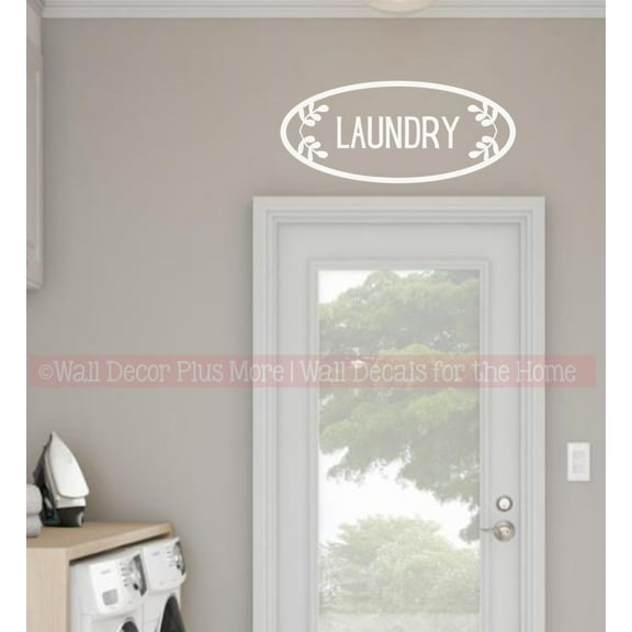 Laundry Vinyl Art Decal Round Framed Word - Wall Sticker Vinyl Lettering Laundry Room Door Sign Stickers - Wall Art Decor for Laundry Room 23x10-Inch White