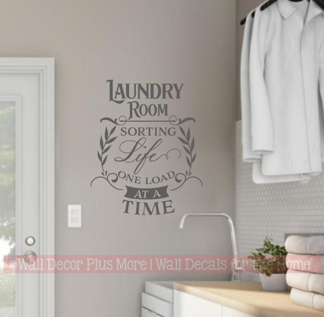 Laundry Vinyl Art Decal Sorting Life One Load At Time - Removable Wall Art Decor for Laundry Room - Wall Sticker Vinyl Lettering Laundry Room Quote Stickers 23x19- Inch Storm Gray