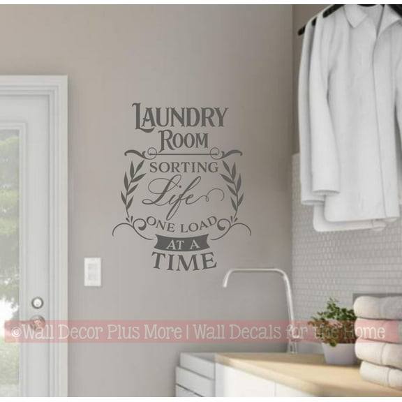 Laundry Vinyl Art Decal Sorting Life One Load At Time - Removable Wall Art Decor for Laundry Room - Wall Sticker Vinyl Lettering Laundry Room Quote Stickers 23x19- Inch Storm Gray