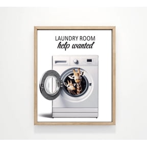 Laundry Wall Art, Giraffes in Washing Machine Laundry Room Help Wanted Wall Decor, Poster, Laundry Animal Art by Lettered & Lined Unframed Paper Print