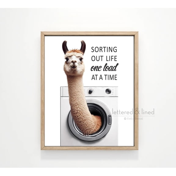 Laundry Wall Art Llama Sorting Out Life One Load At A Time Washing Machine Dryer Decor Farmhouse, Animal Art By Lettered & Lined Home Decor, 12x18 UNFRAMED