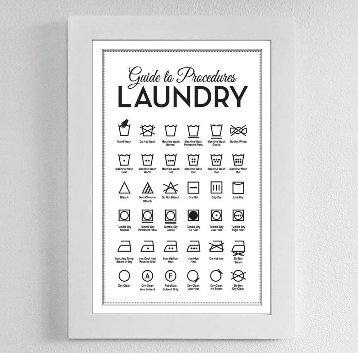 Laundry Wall Decor Art, Clothing Symbols Poster Guide Cheat Sheet ...