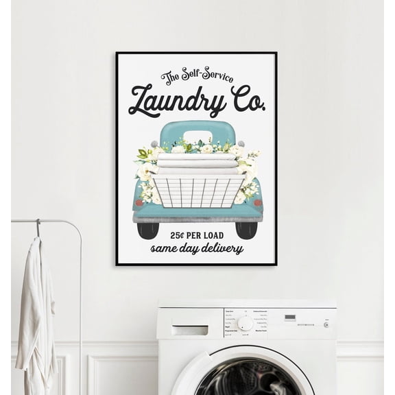 Laundry Wall Decor Art Laundry Co Delivery Truck Blue Turquoise Aqua Vintage Farmhouse Laundry Home Decor Poster Wall Art for Decor Present
