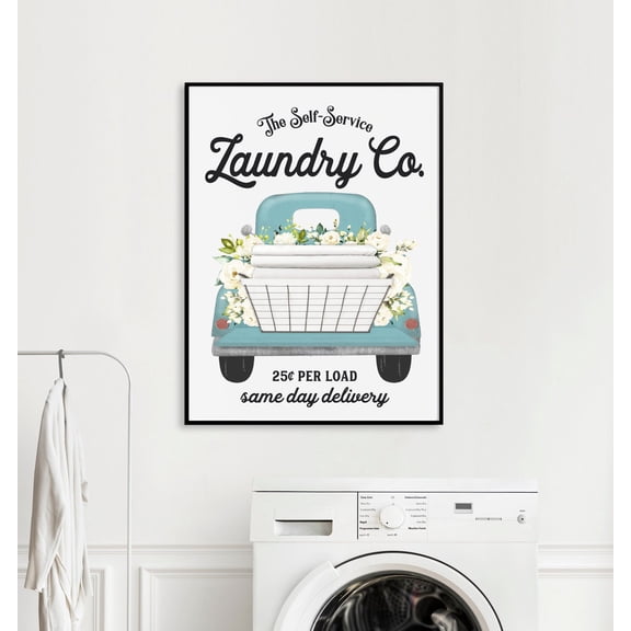Laundry Wall Decor Art, Laundry Co Delivery Truck Blue, Turquoise Aqua Vintage Farmhouse Laundry Home Decor UNFRAMED Poster, Wall Art for Decor, Present, 16x24