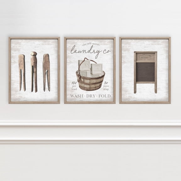 Laundry Wall Decor Art, Laundry Co Soap Clothespins Washboard Wash Dry, Farmhouse Laundry Poster Printed Poster, Stretched Canvas