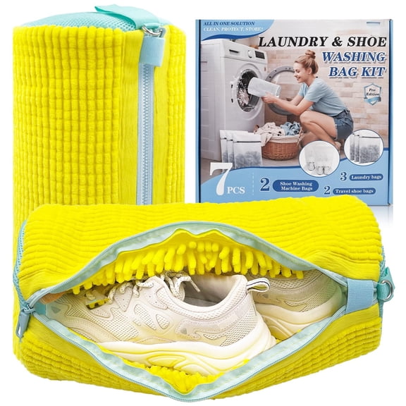 Laundry Wash Bags Yellow 2PC + 5 Free Gifts Multi-Use Cleaning Kit